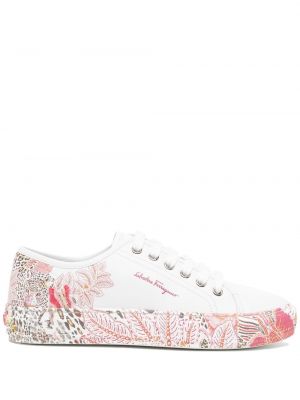 Trykt floral snøring sneakers Salvatore Ferragamo hvit