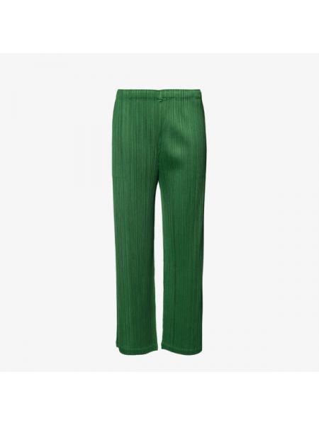 Плиссированные трикотажные прямые брюки Pleats Please Issey Miyake зеленые