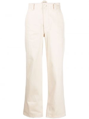 Bavlněné rovné kalhoty s vysokým pasem s páskem Toogood - béžová
