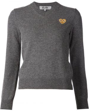 Пуловер бродиран с v-образно деколте със сърца Comme Des Garçons Play