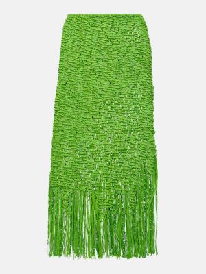 Falda midi con flecos de algodón Roberta Einer verde
