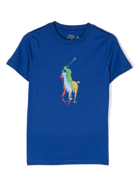 Puuvilla t-paita tytöille Ralph Lauren Kids sininen