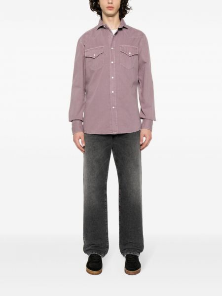 Medvilninė džinsiniai marškiniai Brunello Cucinelli violetinė