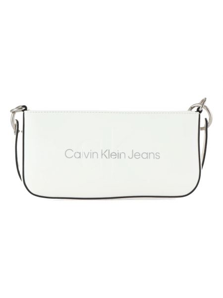 Torba na ramię skórzana z nadrukiem Calvin Klein Jeans biała