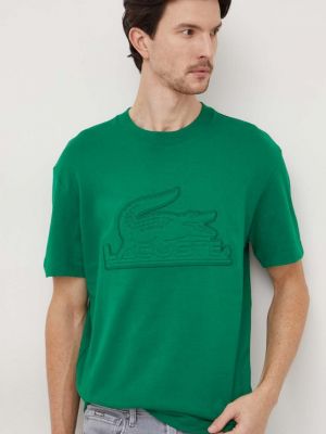 Памучна тениска с дълъг ръкав с апликация Lacoste зелено