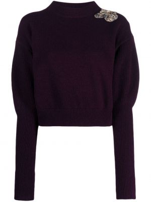 Sweter wełniany z kaszmiru z kryształkami Alexander Mcqueen fioletowy