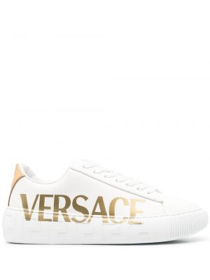 Leder sneaker mit print Versace