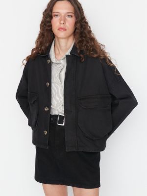 Oversized džínová bunda s kapsami Trendyol černá