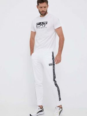 Bavlněné sportovní kalhoty s potiskem Ea7 Emporio Armani bílé