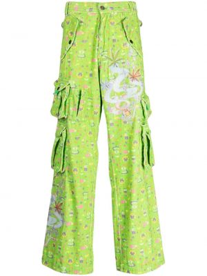 Kargo hlače iz rebrastega žameta s potiskom Erl zelena