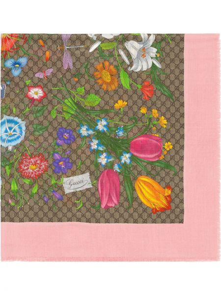 Pañuelo de flores con estampado Gucci rosa