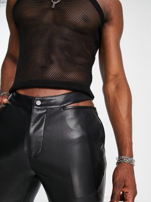 Кожаные брюки из искусственной кожи Asos черные