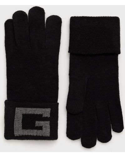Вълнени ръкавици Guess черно