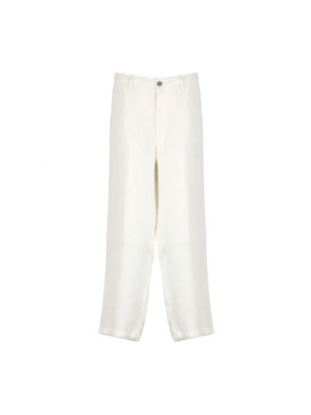 Lniane spodnie bawełniane Yohji Yamamoto beżowe