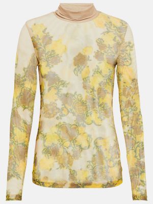 Top de flores de tela jersey de malla Dries Van Noten beige