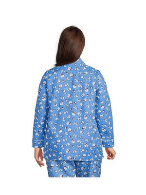 Фланелевая пижама с принтом с длинным рукавом Lands' End синяя