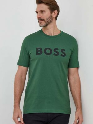 Памучна тениска с дълъг ръкав с принт Boss зелено