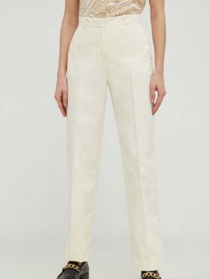 Jednobarevné kalhoty s vysokým pasem Calvin Klein béžové