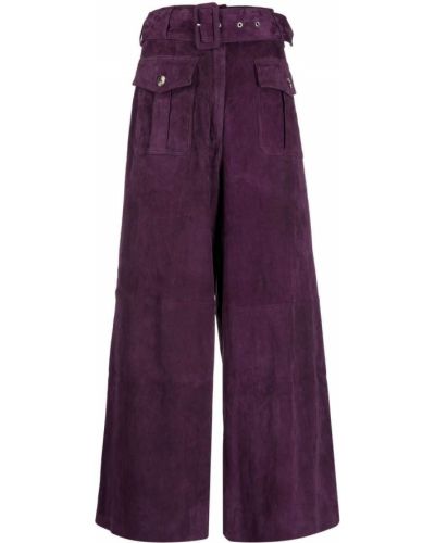 Pantaloni din piele de căprioară cu croială lejeră Paula violet
