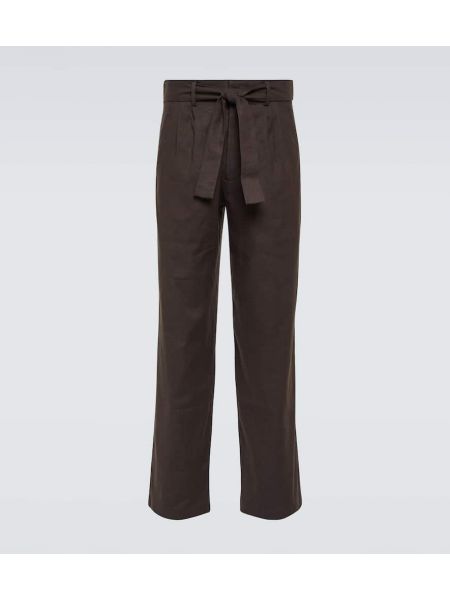 Pantalon droit en lin en coton Commas marron