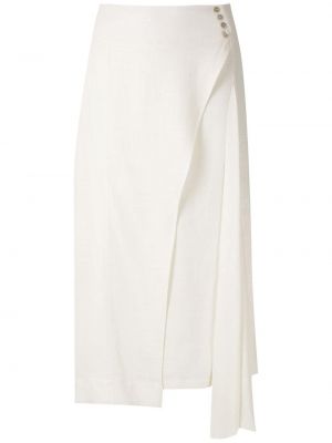 Lněné midi sukně s vysokým pasem s knoflíky Olympiah - bílá