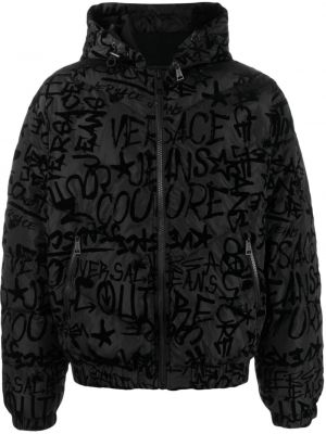 Džínová bunda s kapucí s potiskem Versace Jeans Couture černá