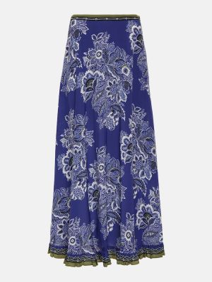Jedwabna długa spódnica w kwiatki Etro niebieska