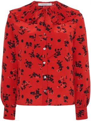 Svilena bluza s cvjetnim printom s printom Alessandra Rich crvena