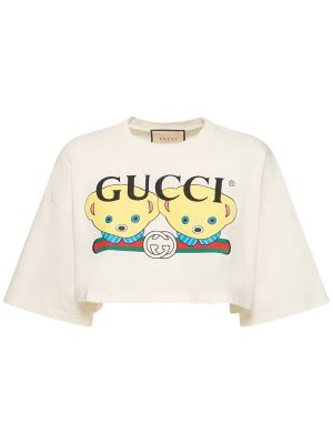 Памучна тениска с принт Gucci бяло