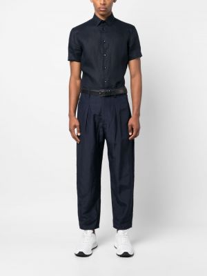 Spodnie relaxed fit plisowane Giorgio Armani niebieskie