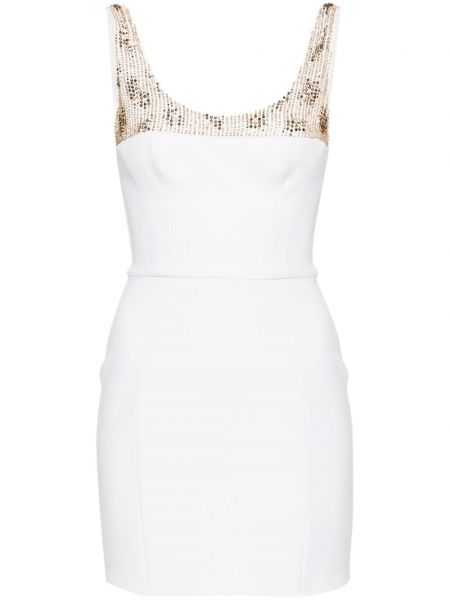 Mini haljina s biserima od krep Elisabetta Franchi bijela