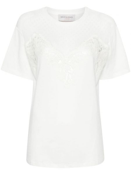 Mežģīņu kokvilnas t-krekls Ermanno Firenze balts