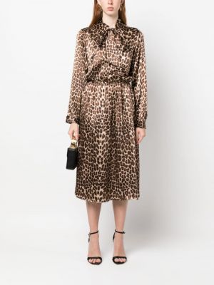 Leopardí hedvábné midi šaty s potiskem P.a.r.o.s.h. hnědé