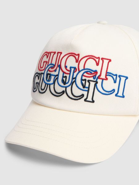 Cappello con visiera ricamato di cotone Gucci bianco