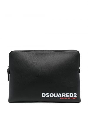 Usnjena pisemska torbica s potiskom Dsquared2 črna