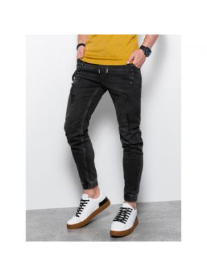 Jeansy slim fit Ombre  Spodnie męskie jeansowe joggery P939 - czarne