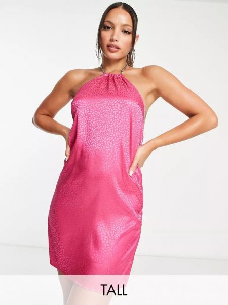 Жаккард атласное платье мини Lola May розовое
