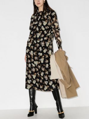 Sukienka koktajlowa w kwiatki z nadrukiem Victoria Beckham czarna
