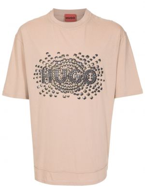 T-shirt en coton à imprimé Hugo marron