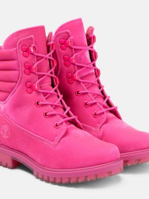 Krajkové sametové šněrovací kotníkové boty Jimmy Choo růžové
