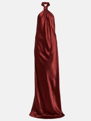 Saténové dlouhé šaty Ann Demeulemeester červená