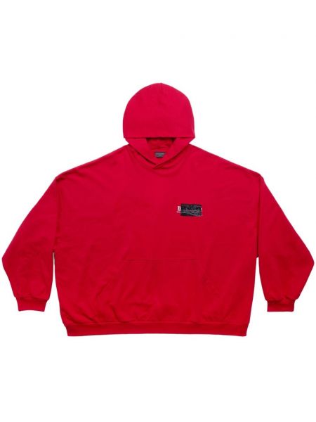 Pamučna hoodie s kapuljačom s printom Balenciaga crvena