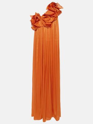 Sukienka długa z falbankami Costarellos pomarańczowa