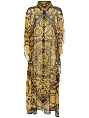 Šifonové dlouhé šaty s potlačou Versace čierna