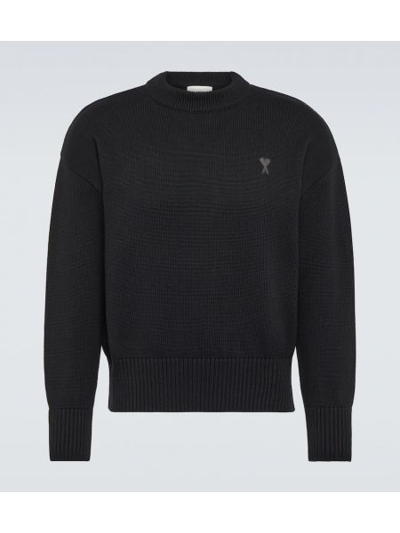 Jersey de lana de algodón de tela jersey Ami Paris negro
