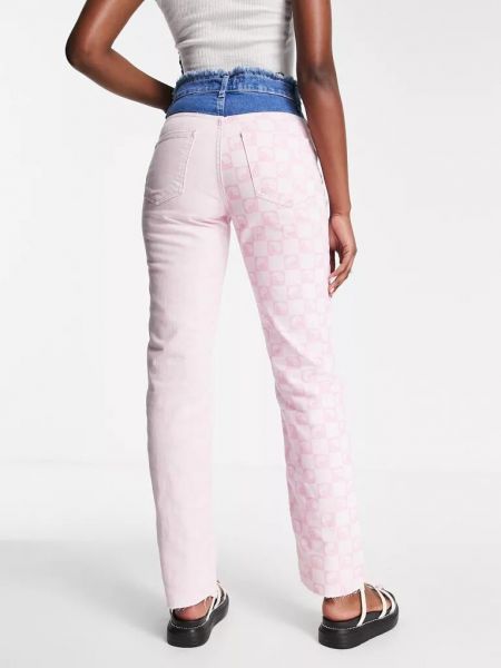 Клетчатые прямые джинсы с потертостями Only розовые