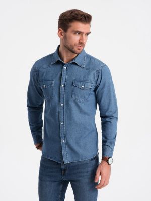 Дънкова риза с джобове Ombre синьо