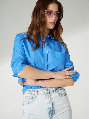 Обычная женская рубашка с классическим воротником Marie Marot синяя