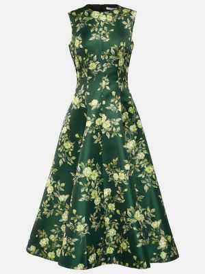Kvetinové saténové midi šaty Emilia Wickstead zelená