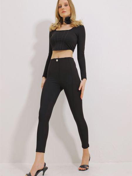 Παντελόνι με ψηλή μέση Trend Alaçatı Stili μαύρο